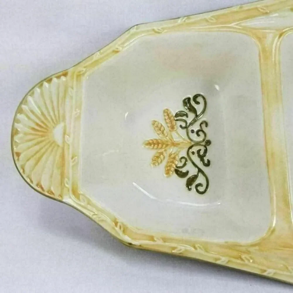 Autumn Fall Divided‎ Dish 3 Section Serving Ceramic Bounty of the Season New